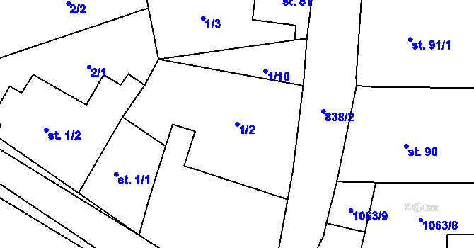 Parcela st. 1/2 v KÚ Želechovice u Uničova, Katastrální mapa