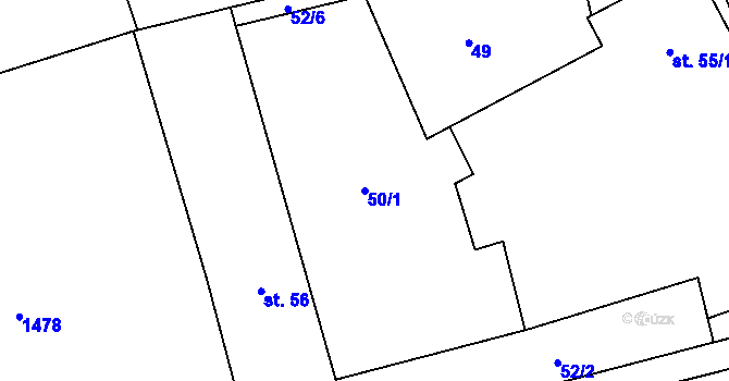 Parcela st. 50/1 v KÚ Želechovice u Uničova, Katastrální mapa