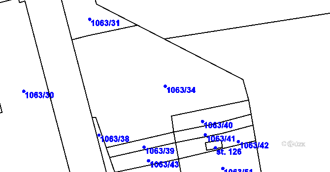 Parcela st. 1063/34 v KÚ Želechovice u Uničova, Katastrální mapa