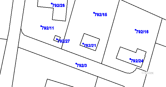 Parcela st. 792/21 v KÚ Lípa nad Dřevnicí, Katastrální mapa