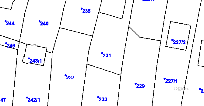 Parcela st. 231 v KÚ Lípa nad Dřevnicí, Katastrální mapa