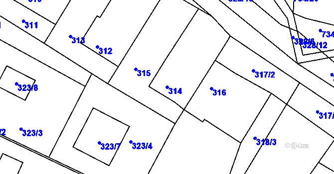 Parcela st. 314 v KÚ Lípa nad Dřevnicí, Katastrální mapa