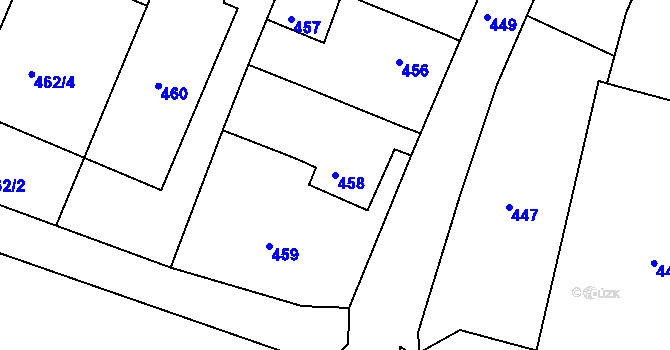 Parcela st. 458 v KÚ Lípa nad Dřevnicí, Katastrální mapa
