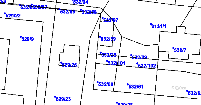 Parcela st. 532/25 v KÚ Lípa nad Dřevnicí, Katastrální mapa