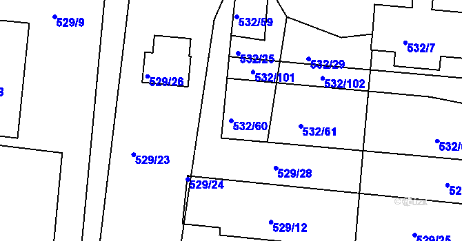 Parcela st. 532/60 v KÚ Lípa nad Dřevnicí, Katastrální mapa