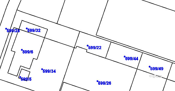 Parcela st. 599/22 v KÚ Lípa nad Dřevnicí, Katastrální mapa