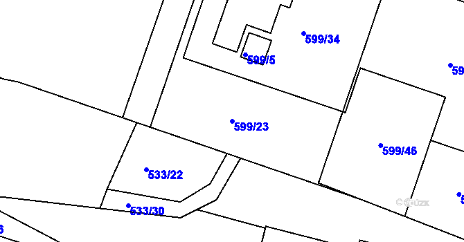 Parcela st. 599/23 v KÚ Lípa nad Dřevnicí, Katastrální mapa