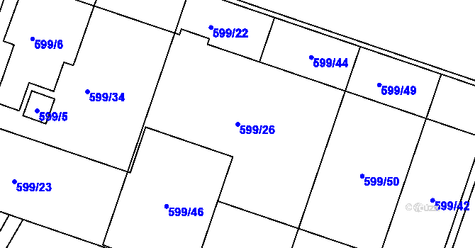 Parcela st. 599/26 v KÚ Lípa nad Dřevnicí, Katastrální mapa