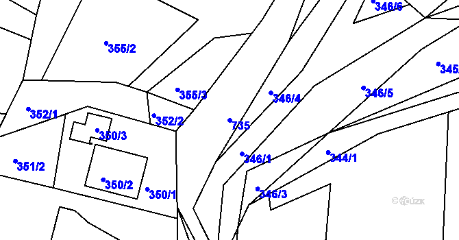 Parcela st. 735 v KÚ Lípa nad Dřevnicí, Katastrální mapa