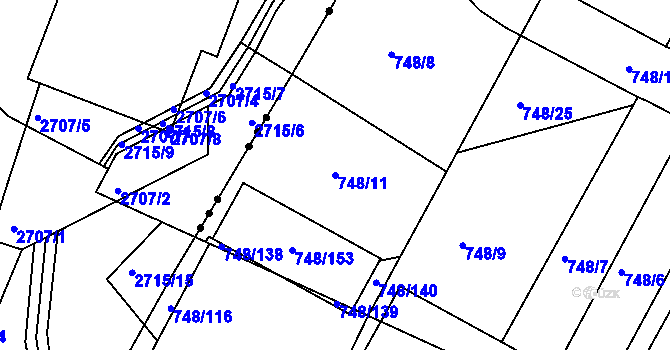 Parcela st. 748/11 v KÚ Lípa nad Dřevnicí, Katastrální mapa