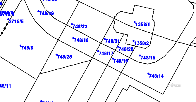 Parcela st. 748/17 v KÚ Lípa nad Dřevnicí, Katastrální mapa