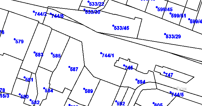 Parcela st. 744/1 v KÚ Lípa nad Dřevnicí, Katastrální mapa