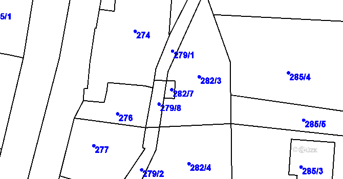 Parcela st. 282/7 v KÚ Lípa nad Dřevnicí, Katastrální mapa
