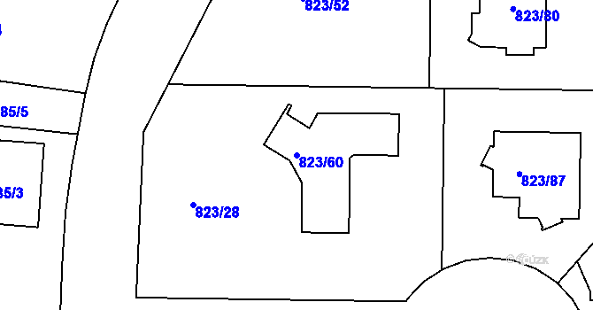 Parcela st. 823/60 v KÚ Lípa nad Dřevnicí, Katastrální mapa