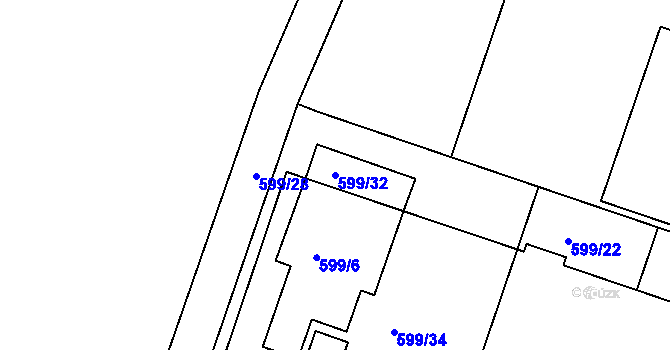 Parcela st. 599/32 v KÚ Lípa nad Dřevnicí, Katastrální mapa