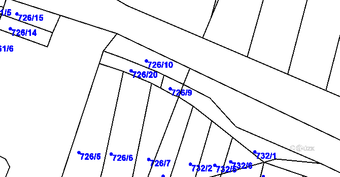 Parcela st. 726/9 v KÚ Lípa nad Dřevnicí, Katastrální mapa