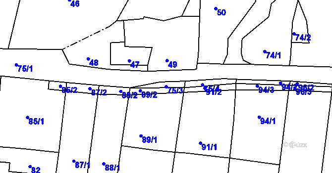 Parcela st. 75/3 v KÚ Lípa nad Dřevnicí, Katastrální mapa