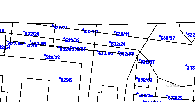 Parcela st. 532/86 v KÚ Lípa nad Dřevnicí, Katastrální mapa
