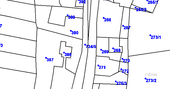 Parcela st. 734/5 v KÚ Lípa nad Dřevnicí, Katastrální mapa