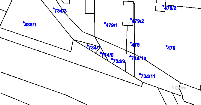 Parcela st. 734/8 v KÚ Lípa nad Dřevnicí, Katastrální mapa