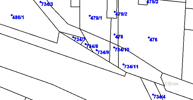 Parcela st. 734/9 v KÚ Lípa nad Dřevnicí, Katastrální mapa