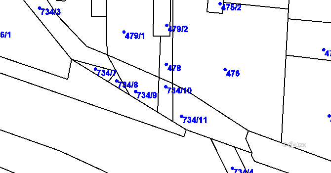 Parcela st. 734/10 v KÚ Lípa nad Dřevnicí, Katastrální mapa