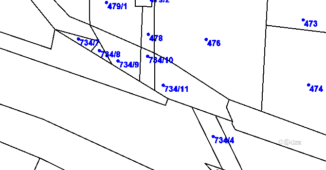 Parcela st. 734/11 v KÚ Lípa nad Dřevnicí, Katastrální mapa