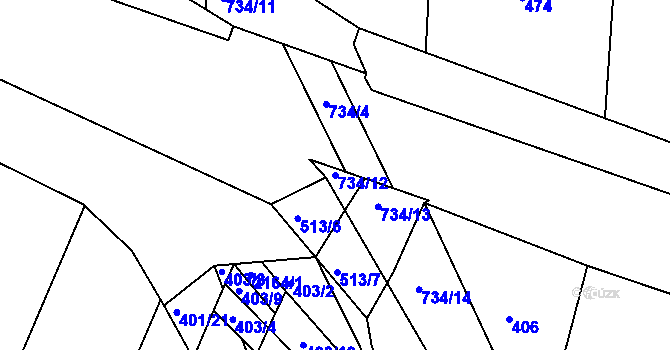 Parcela st. 734/12 v KÚ Lípa nad Dřevnicí, Katastrální mapa