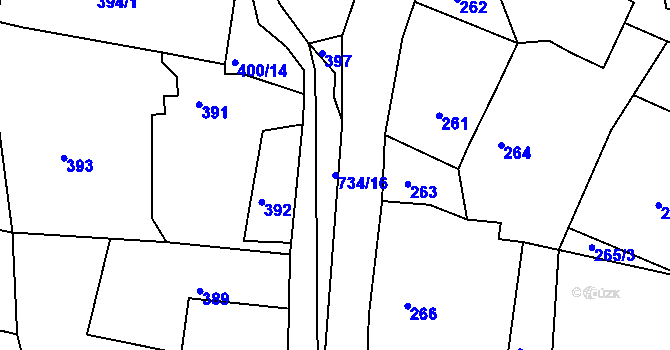 Parcela st. 734/16 v KÚ Lípa nad Dřevnicí, Katastrální mapa