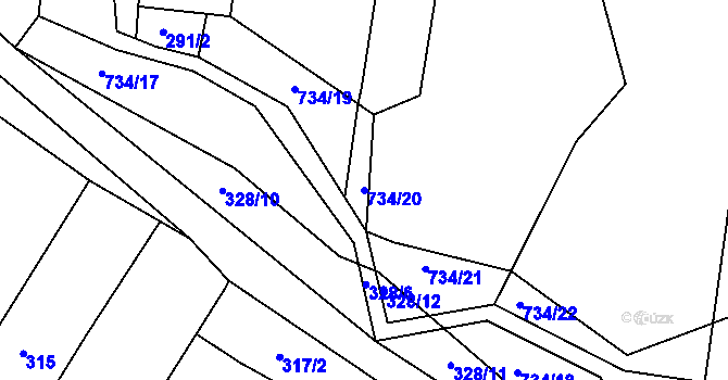 Parcela st. 734/20 v KÚ Lípa nad Dřevnicí, Katastrální mapa