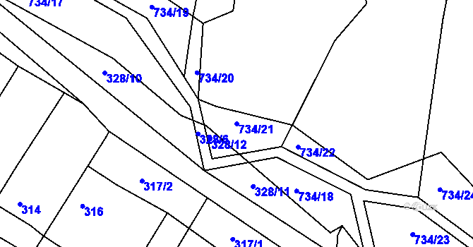 Parcela st. 734/21 v KÚ Lípa nad Dřevnicí, Katastrální mapa