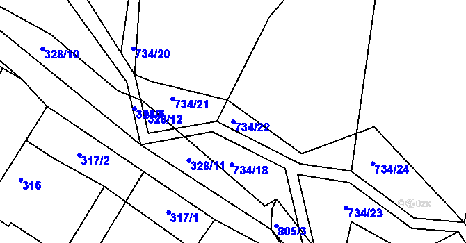 Parcela st. 734/22 v KÚ Lípa nad Dřevnicí, Katastrální mapa