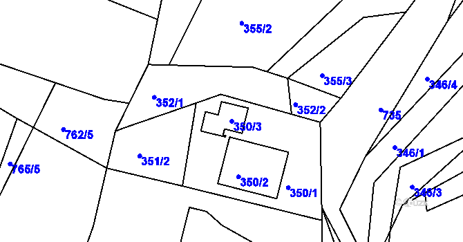 Parcela st. 350/3 v KÚ Lípa nad Dřevnicí, Katastrální mapa