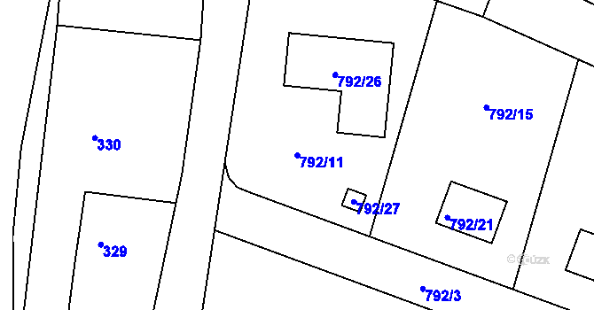 Parcela st. 792/11 v KÚ Lípa nad Dřevnicí, Katastrální mapa