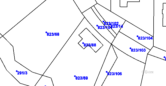 Parcela st. 823/88 v KÚ Lípa nad Dřevnicí, Katastrální mapa