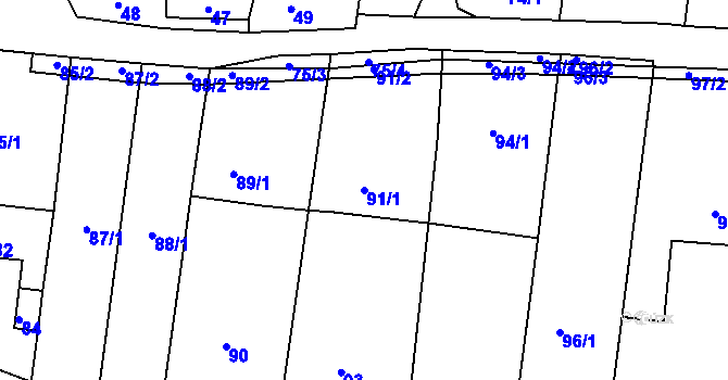 Parcela st. 91/1 v KÚ Lípa nad Dřevnicí, Katastrální mapa