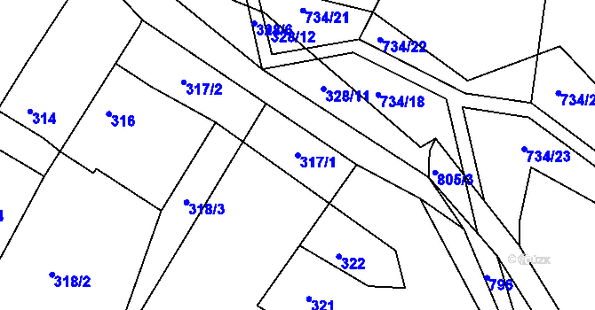 Parcela st. 317/1 v KÚ Lípa nad Dřevnicí, Katastrální mapa