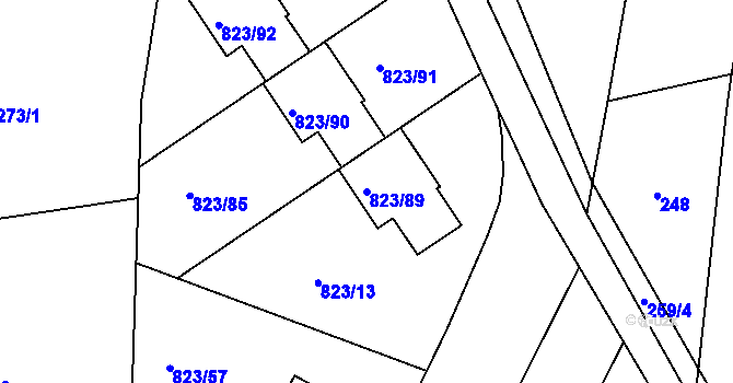 Parcela st. 823/89 v KÚ Lípa nad Dřevnicí, Katastrální mapa