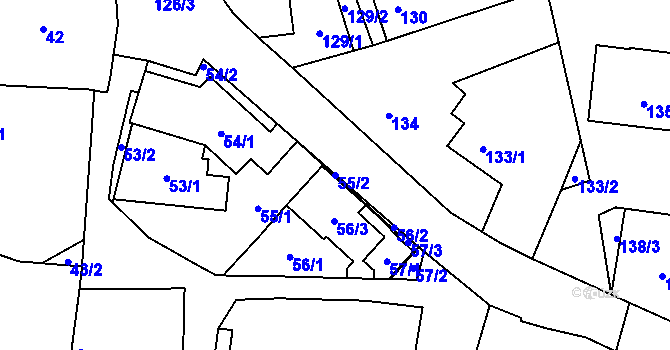 Parcela st. 55/2 v KÚ Lípa nad Dřevnicí, Katastrální mapa