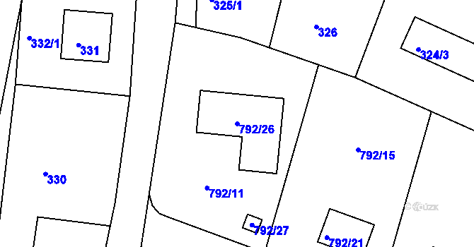Parcela st. 792/26 v KÚ Lípa nad Dřevnicí, Katastrální mapa