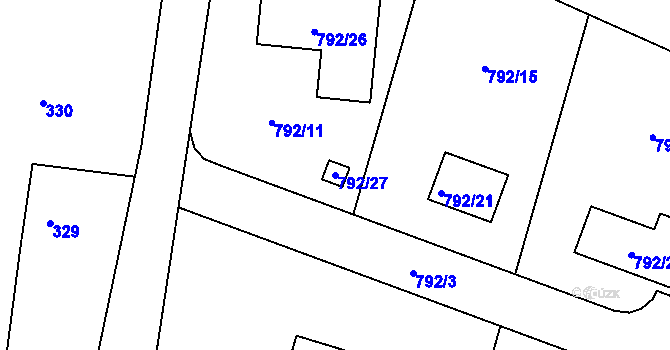 Parcela st. 792/27 v KÚ Lípa nad Dřevnicí, Katastrální mapa