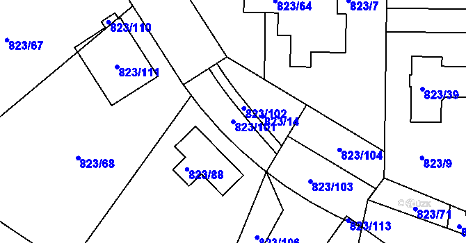 Parcela st. 823/101 v KÚ Lípa nad Dřevnicí, Katastrální mapa