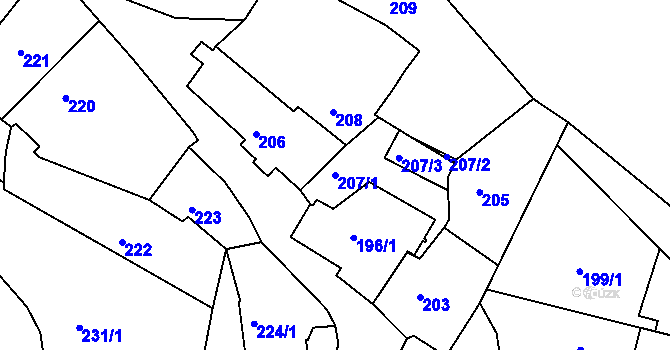 Parcela st. 207/1 v KÚ Lužkovice, Katastrální mapa