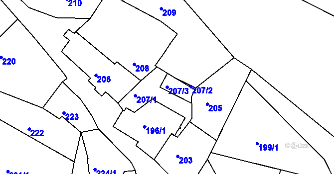 Parcela st. 207/3 v KÚ Lužkovice, Katastrální mapa