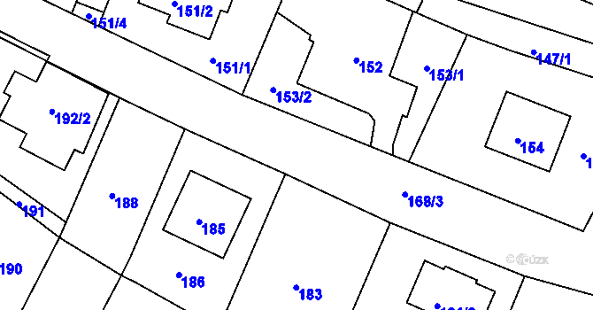 Parcela st. 168 v KÚ Lužkovice, Katastrální mapa