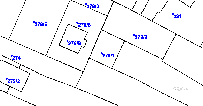 Parcela st. 276/1 v KÚ Lužkovice, Katastrální mapa