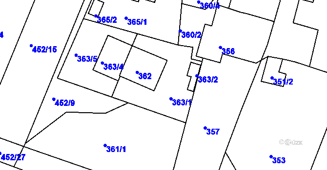 Parcela st. 363/1 v KÚ Lužkovice, Katastrální mapa