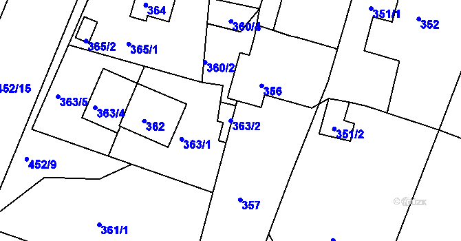 Parcela st. 363/2 v KÚ Lužkovice, Katastrální mapa