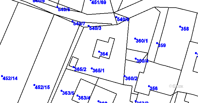 Parcela st. 364 v KÚ Lužkovice, Katastrální mapa