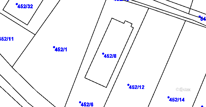 Parcela st. 452/8 v KÚ Lužkovice, Katastrální mapa
